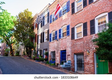 Washington DC Row Colorful Townhouses Brick Architecture