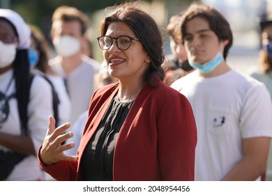 Washington, DC – September 27, 2021: Rep. Rashida Tlaib (D-MI) Speaks At A Demonstration For The Pending Infrastructure Bill And The Inclusion Of A Green Approach To Rebuilding America.