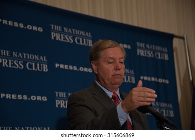 Washington, DC - September 8, 2015: Senator Lindsey Graham, Candidate For The Republican Presidential Nomination, Speaks At A National Press Club Luncheon.