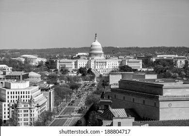 Washington DC, Skyline With Capitol Building And Other Federal Buildings On Pennsylvania Street