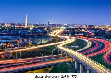 Washington, D.C. Skyline With Highways And Monuments.