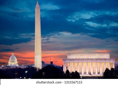 Washington DC skyline including Lincoln Memorial, Washington Monument, and The United States Capitol building - Shutterstock ID 1315567115