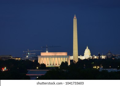 Washington DC Skyline With Lincoln Memorial The Monument And Capitol Hill At Night