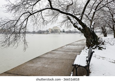 Washington DC In Snow - Jefferson Memorial