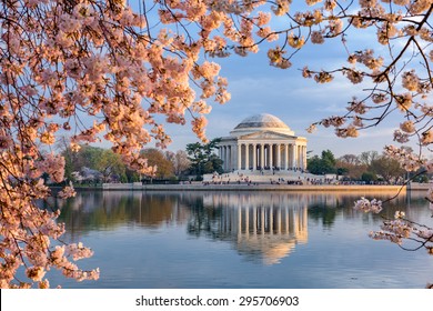 Washington, DC bij het getijdenbekken en Jefferson Memorial in de lente.: stockfoto