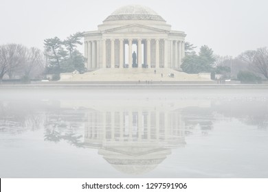 Washington DC, United States - Jefferson Memorial in a foggy day