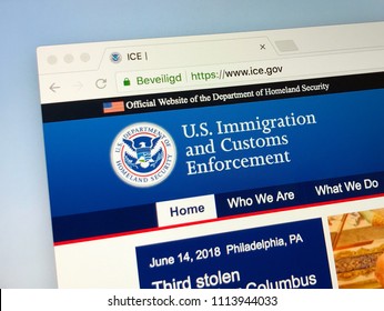 Washington, D.C., United States - June 14, 2018: Official American Government Law Enforcement Agency Website Of The U.S. Immigration And Customs Enforcement (ICE).