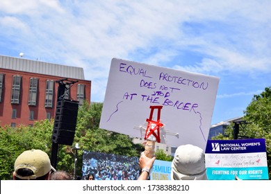 Washington D.C. / United States - June 30, 2018: Families Belong Together March. Protestor Holds A Sign About Equal Protection.