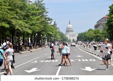 Washington D.C. / United States - June 30, 2018: Families Belong Together March. Protestors March Towards The Capital Building.