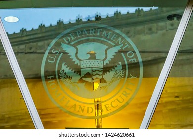 WASHINGTON, DC, UNITED STATES - MAY 6, 2019 Department Of Homeland Security US Department Of Homeland Security Symbol Ronald Reagan International Trade Building Washington DC