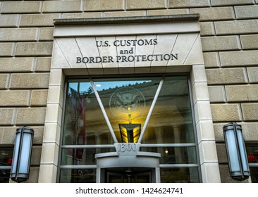 WASHINGTON, DC, UNITED STATES - MAY 6, 2019 US Customs And Border Protection US Department Of Homeland Security Symbol Ronald Reagan International Trade Building Washington DC