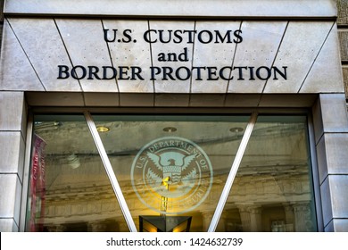 WASHINGTON, DC, UNITED STATES - MAY 6, 2019 US Customs And Border Protection US Department Of Homeland Security Symbol Ronald Reagan International Trade Building Washington DC