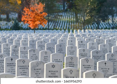 Washington DC / United States - November 16 2014: Autumn time in Arlington National cemetery . The Cemetery located in Arlington County, Virginia, across the Potomac River from Washington DC