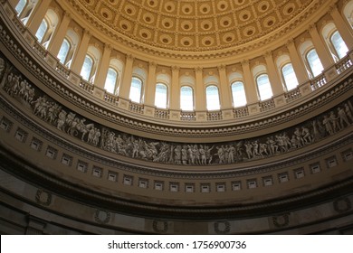 Washington, D.C., United States - September 21, 2018: Looking Up At Part Of The Capitol Rotunda