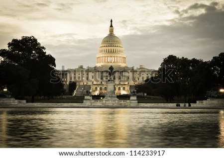 Washington DC, US Capitol Building in a cloudy sunrise