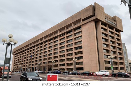 Washington DC / US - December 02, 2019: Wide View Of The Headquarters Office Building For The United States Postal Service In L'Enfant Plaza