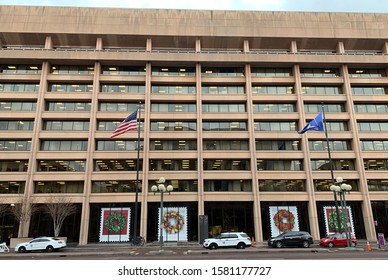 Washington DC / US - December 02, 2019: Direct View Of The Main Entrance To The Headquarters Office Building For The United States Postal Service In L'Enfant Plaza