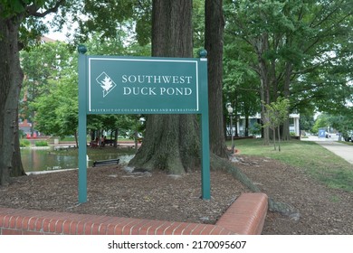 Washington, DC US - June 16, 2022: Sign Marking The Entrance To The Southwest Duck Pond, A Shaded Park With A Central Water Feature For Local Waterfowl To Spend Time