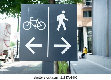 Washington, DC US - June 17, 2022: Sign Marking Cycle Path And Pedestrian Walking Lane In Southwest District Wharf Neighborhood