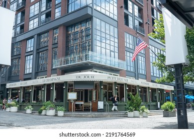 Washington, DC US - June 17, 2022: Exterior Of Petite Dujour French Restaurant Along The Waterfront At District Wharf