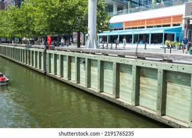 Washington, DC US - June 17, 2022: Wooden Wall Along The Waterfont At District Wharf