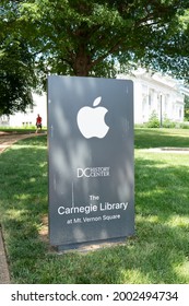 Washington, DC, US - June 23, 2021: Lawn Sign For DC History Center At Restored Carnegie Library And New Location Of Apple Retail Store At Mount Vernon Square At The Convention Center