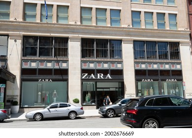 Washington, DC, US - June 23, 2021: Storefront Exterior Of A Zara Fast Fashion Spanish Clothing Retailer Store Location Downtown Selling Non-toxic Clothes, Accessories 