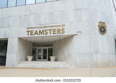 Washington, DC US - May 3, 2022: Entrance To The Headquarters Of The International Brotherhood Of Teamsters, Short Set Of Steps Up To A Glass Door