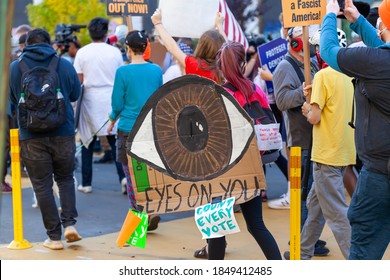 Washington DC, USA 11/06/2020: A Crowd Gathered Near White House Demand Every Vote Be Counted In The 2020 US Elections And Protest President Trump's Actions To Stop Vote Counts In Several States.