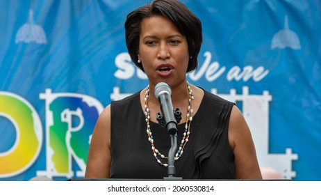 Washington, DC, USA - 12 June 2021: Muriel Bowser, Mayor Of Washington, D.C., During A Speech At The Pride Parade 2021