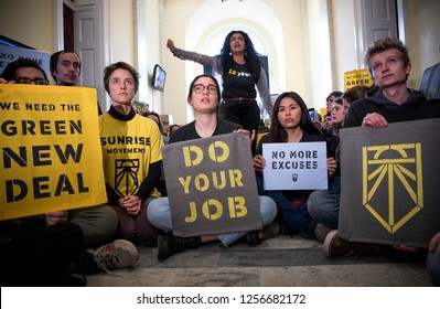 Washington, DC. USA. 12.10.18- Hundreds Of Young People Occupy Representative Offices To Pressure The New Congress To Support A Committee For A Green New Deal.