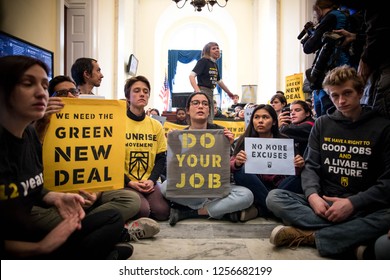 Washington, DC. USA. 12.10.18- Hundreds Of Young People Occupy Representative Offices To Pressure The New Congress To Support A Committee For A Green New Deal.