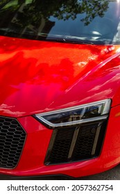 Washington, D.C., USA - 15 May 2021: Partial Front View Of A Red Audi Car