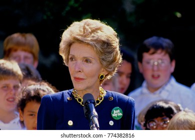 Washington, DC. USA, 1987
First Lady Nancy Reagan Addresses Students On The South Lawn Of The White House
