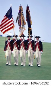 Washington DC. USA, 1992
Members Of The US Army Third Infantry Old Guard Ceremonial Unit Color Guard March On The Grounds Of The Washington Monument During Ceremony.  