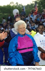 Washington DC., USA, 1st May, 1992
First lady Barbara Bush at the Great American workout on the South Lawn of the White House.
