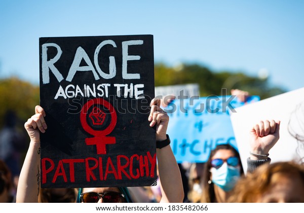 Washington, DC, USA - 2020 October 17: Protestor holds\
Sign \