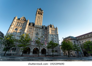 Washington, DC, USA - 27 April 2020: Building Of The Trump International Hotel At Pennsylvania Avenue In Evening Light - No People