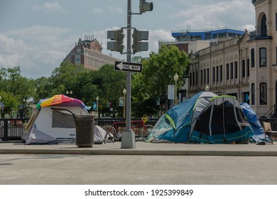 Washington, DC, USA - 27 August 2020: Tents Of Homeless People In The Streets