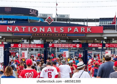 Washington D.C, USA - 4 July 2017: The Fans Walking Into An Early Morning Baseball Game Between The Nationals And The Met's On The Fourth Of July 2017