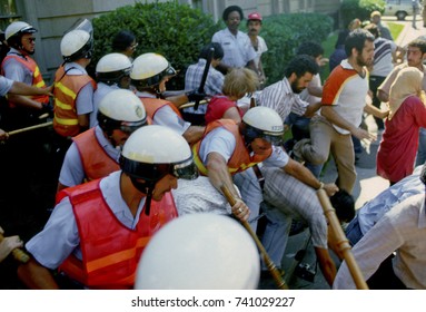 Washington, DC. USA, 6th April, 1980
D.C. And US Park Police Clash With Supporters Of The Ayatollah Khomeini And The Iranian Islamic Revolution.
