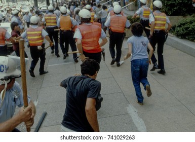 Washington, DC. USA, 6th April, 1980
D.C. And US Park Police Clash With Supporters Of The Ayatollah Khomeini And The Iranian Islamic Revolution.
