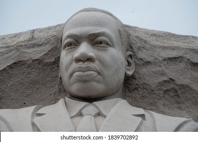 Washington, DC, USA / 9/24/2020: Dr. Martin Luther King Jr. Monument. Natural Light, Pale Blue Sky.