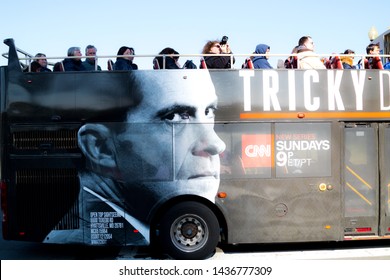 Washington, DC, USA – April 1, 2019: Local Metro Bus With Advertisement For Richard Nixon TV Program