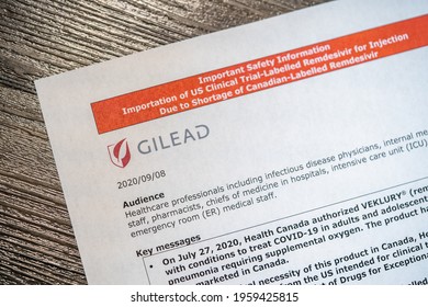 Washington, DC, USA - April, 1, 2021: GILEAD COVID-19 Vaccine Summary Facts, Close Up View. 