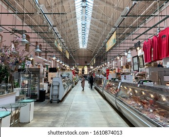 Washington, DC, USA - April 6 2019 - The Interior Of Eastern Market In Washington, DC, USA, Shops And People 