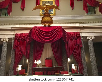 WASHINGTON, DC, USA - Arpil 04, 2018: The Old Senate Chamber In The United States Capitol From 1810 To 1859. 