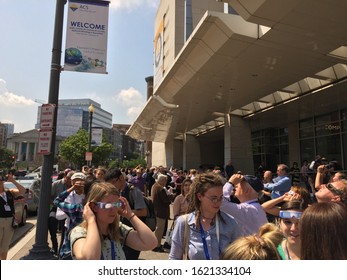 Washington DC USA - Aug 22 2017 - People Watching Historic Sun Eclipse