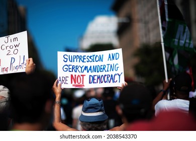 Washington, D.C. | U.S.A. - Aug 28, 2021: March On for Voting Rights "Suppression and Gerrymandering are Not Democracy"