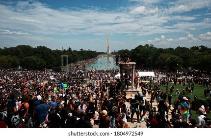 Washington D.C. / U.S.A. - Aug 28th 2020: The Commitment March (March on Washington 2020) by the Lincoln Memorial - 